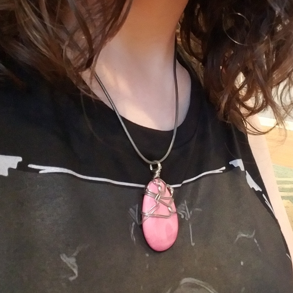 FINAL PRICE Silver Wrapped Pink Tourmaline Leather Necklace - Picture 7 of 10